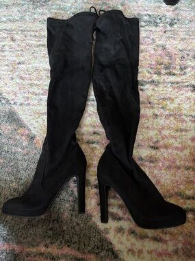 Miss Lola Black Over-the-Knee High Heel Boots